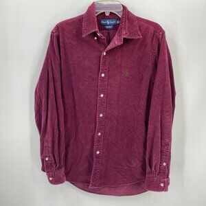 Vintage Ralph Lauren Custom Fit Corduroy Long Sleeve Shirt Red Mens Large